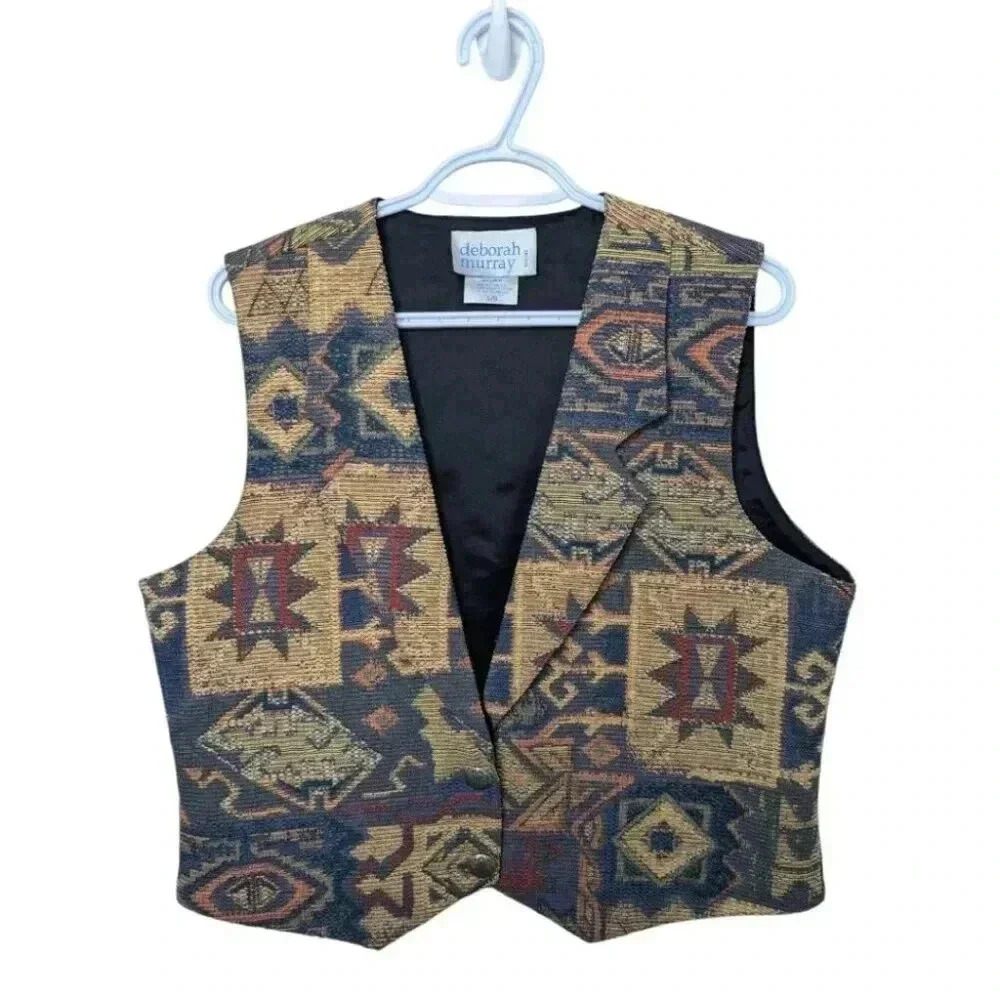 Vintage Deborah Murray Abstract Tapestry Western Vest Size L/G Made in Canada